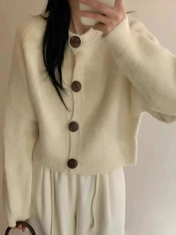 

Корейская Sle Ленивая Мягкая Уютная Женская Верхняя Одежда Осень Зима Новый Свободный Универсальный Открытый Кардиган с Большими Пуговицами Ele Top