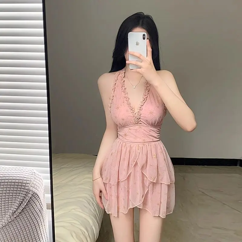 2026 New Women Skirted One Piece Swimwear Tummy Control Slimming Swim Dress Modest Hot Spring Suit