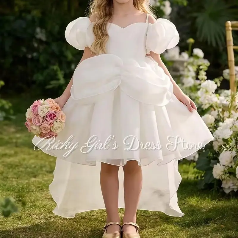 Off Shoulder Ivory Puff Sleeve Flower Girl Dress For Wedding Ceremonies Dance Performances Formal Receptions Party Customized