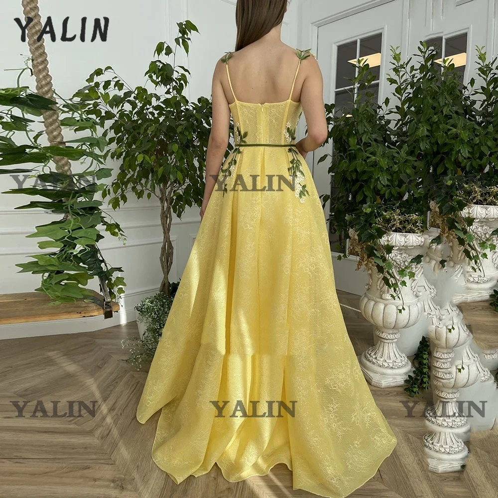 YALIN-Robe de Bal en Dentelle à Fleurs 3D, Tenue Formelle à Bretelles Spagetiti, Longueur au Sol, avec Ceinture en Ruban, Dos aux, pour Remise de Diplôme