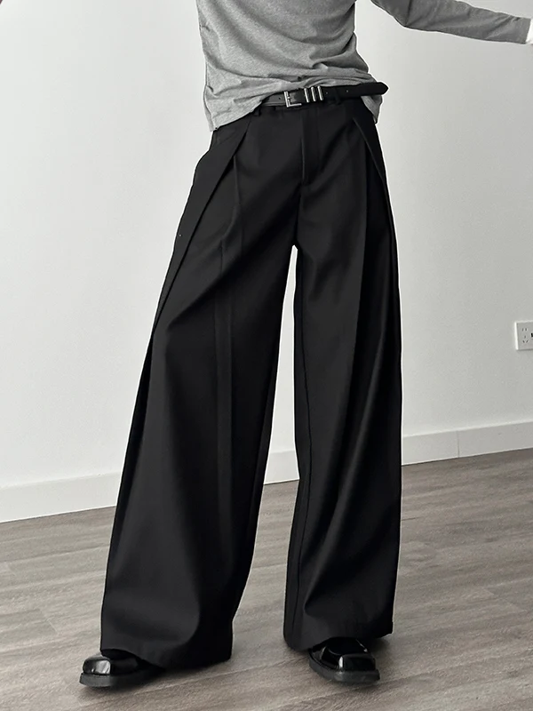 

Мужские повседневные брюки в американском стиле: плиссированные, широкие, А-силуэт, свободного кроя, драпированные, в пол, молодежные, популярные, длинные