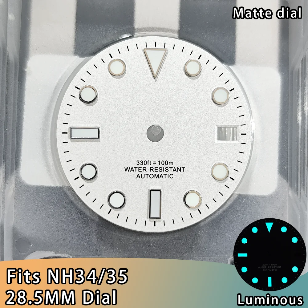 NH35 Dials Blanco NH35 Watch Dial 28.5mm NH35 White Dial For NH35 Movement 28.5MM Cadran NH35 Watch BGW9 Blue Luminous Dial