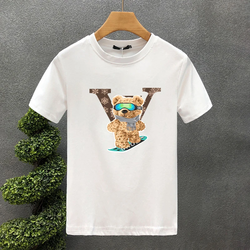 New High Quality Oversized Luxury Brand Skateboard Bear100% Cotton Print Tees Summer Harajuku For Men/Women Short Sleeve T-shirt