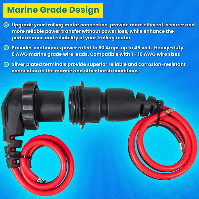 1865128 MKR-26 Trolling Motor Plug & Receptacle for Minn Kota Freshwater and Saltwater Marine Battery Accessory 12V 24V 36V 48V