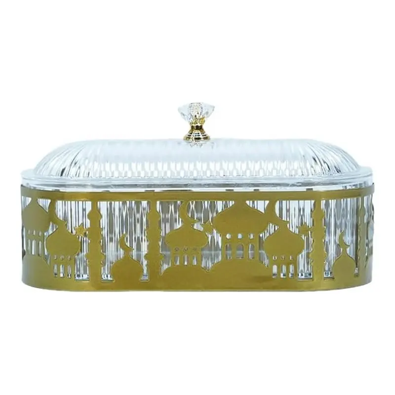 Eid Mubarak Ramadan Tray with Lid Islamic Dessert Metal Platters for Festive Celebrations