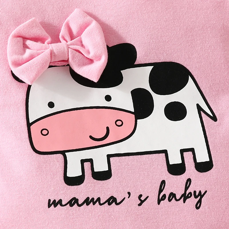 0-18 Months Newborn Baby Girl Clothes Outfits Cute Cow Letter Tops Long Sleeve Bodysuits Elastic Waist Trousers with Hairband