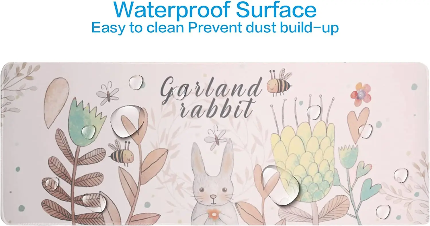 Tappetino per Mouse MatLarge da scrivania 35.4x15.7x0.12 in tappetino per Mouse da gioco esteso con Base antiscivolo cucita Eges Flower Rabbit
