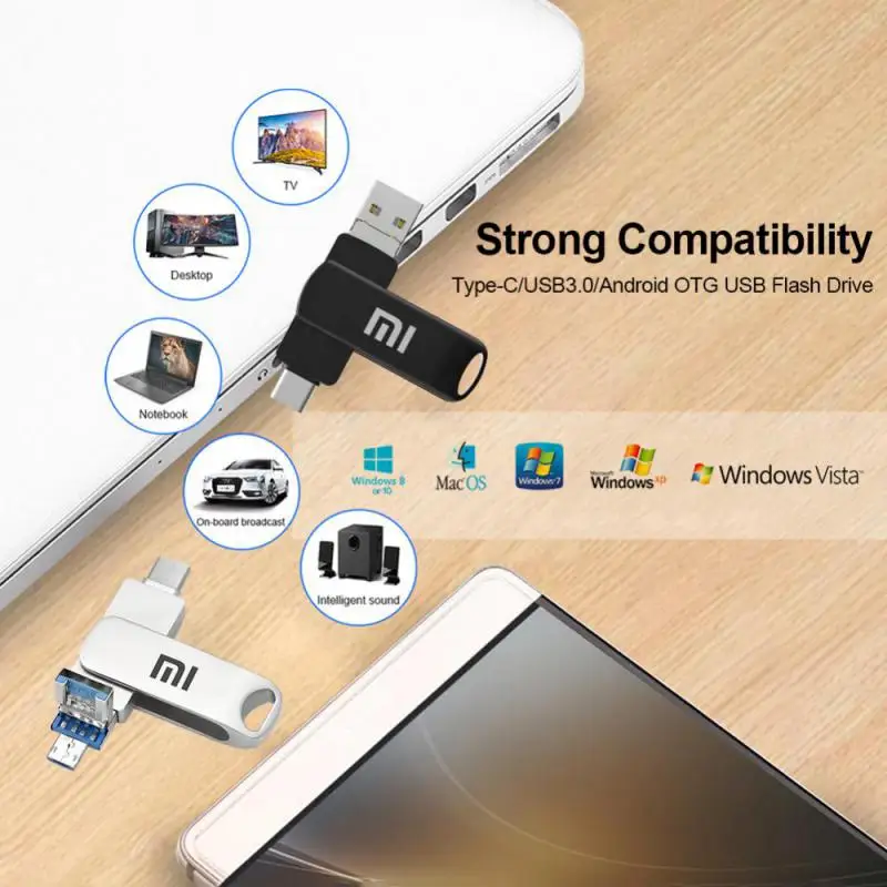 Xiaomi 2 in 1 OTG 2TB เพนไดรฟ์ USB 3.0 & USB-C แฟลชไดรฟ์ปากกาเมมโมรี่สติ๊ก USB 3.0แฟลชไดรฟ์128GB 256G 512G Type C pendrive