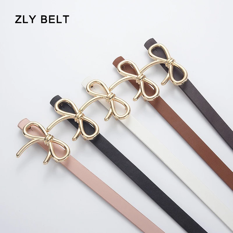 

ZLY 2024 New Fashion Belt Women 103CM PU Leather Material Golden Bow Buckle Slender Type Brown Black Color Casual Jeans Style