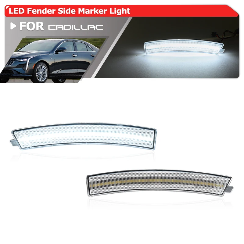 Front Bumper White LED Fender Flare Side Marker Signal Light For Cadillac CT4 CT4-V 2020 2021 2022 2023 2024+ OEM#84768192/93