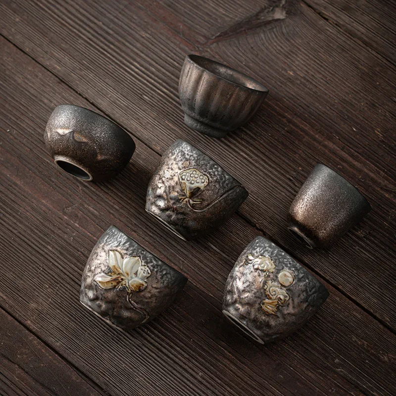 110ML Japanese-style Gilt Iron Glaze Teacup Tea Tasting Cup Ceramic KungFu Teacup Retro Fragrant Cup Small Master Cup Collection