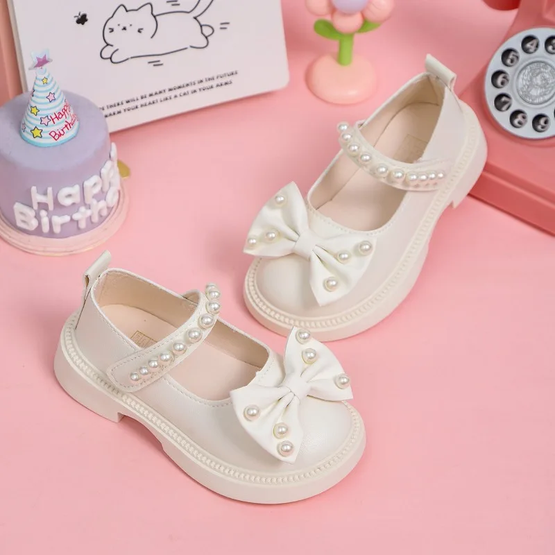 ربيع الخريف الفتيات أحذية من الجلد الحلو Bowknot الأميرة حفل زفاف أطفال موضة ماري جين أحذية أنيقة الأطفال حذاء مسطح