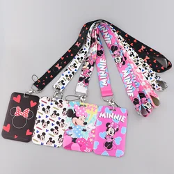 Mickey Mouse Disney Cartoon Pvc Card Cover Neck Strap Lanyards ID Badge Card Holder Keychain Phone Strap Kids Bus Card Bag