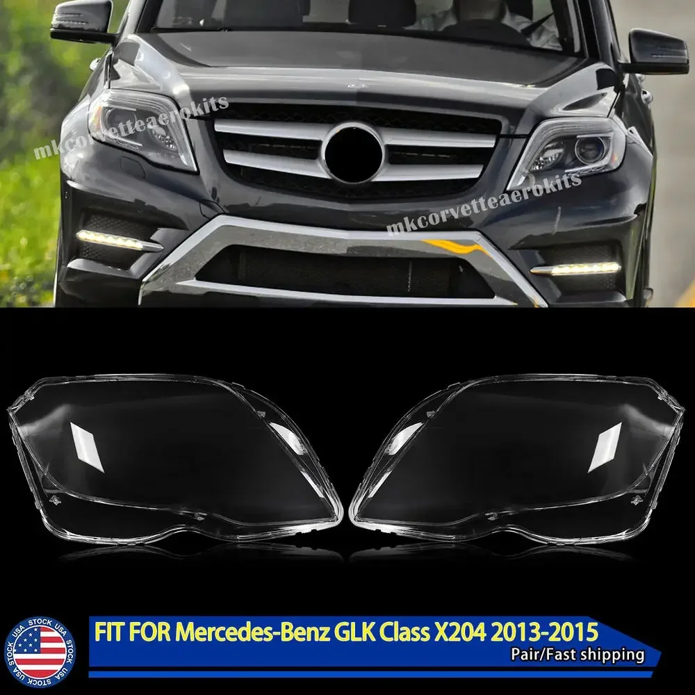 Left & Right For Mercedes GLK350 GLK300 X204 13-15 Headlight Lens Cover Clear