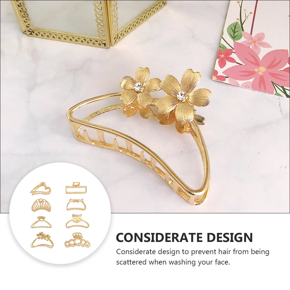 

8pcs Hollow Out Hairpins Stylish Claw Clips Decorative Jaw Hair Clips Mixed Colors Durable Alloy Bathing Headwear Super Large