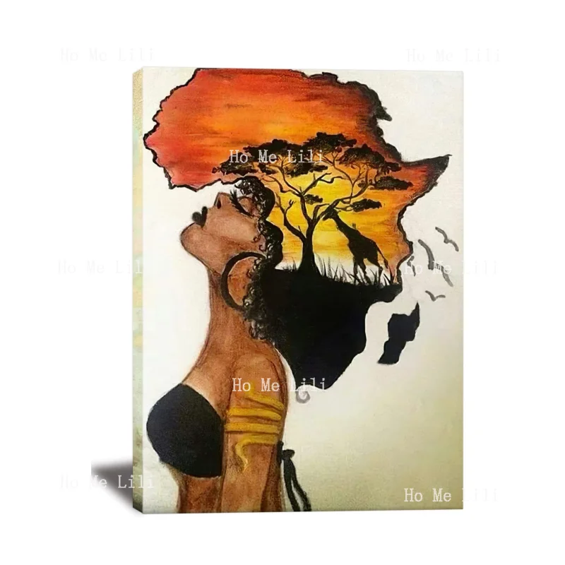 Homesick African Woman Posters Canvas Painting Black Girl Abstract African Sunset Landscape Wall Decor Picture Prints