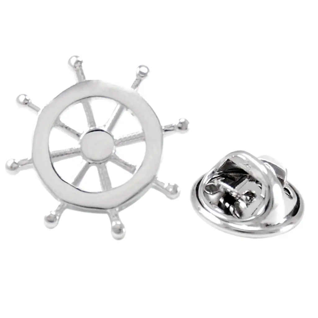 Ship Wheel Design Lapel Pin Metal Brooch Badge Nautical Accessory for Shirt Suit Hat Decoration