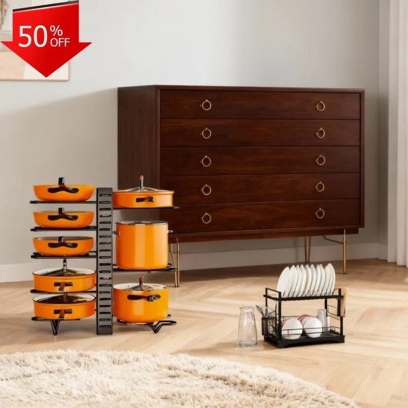 

Dish Drying Rack with Pot Organizer Rack, 2 Piece Set, 8 Tiers Pots and Pans Organizer and Dish Racks for Kitchen Counter