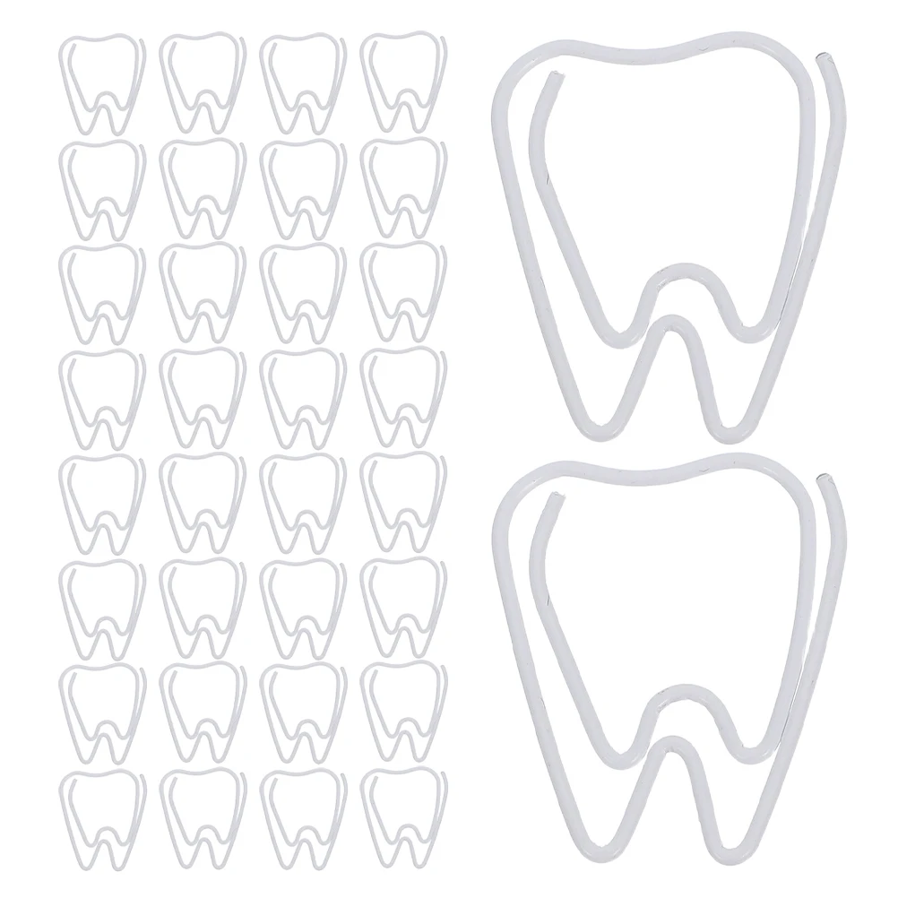 150 Pcs Paper Clip Office Supply Cute Tooth Clips Shape White Metal Bookmark Paperclip