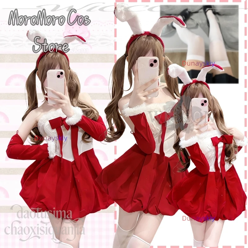 

AnimeChristmas Party Kawaii Original Design Uniform Red Velvet Maid Bunny Girl Dress Cute Rabbit Headwear Halloween Cos 2025
