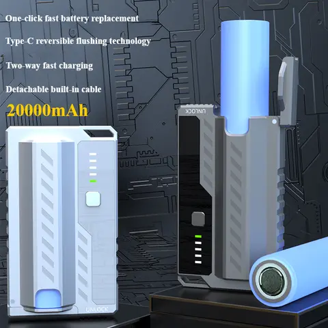 사이버 메카 전술 교체 가능한 배터리 모바일 전원 휴대용 충전기 외부 배터리 22.5W iPhone Xiaomi 용 고속 충전
