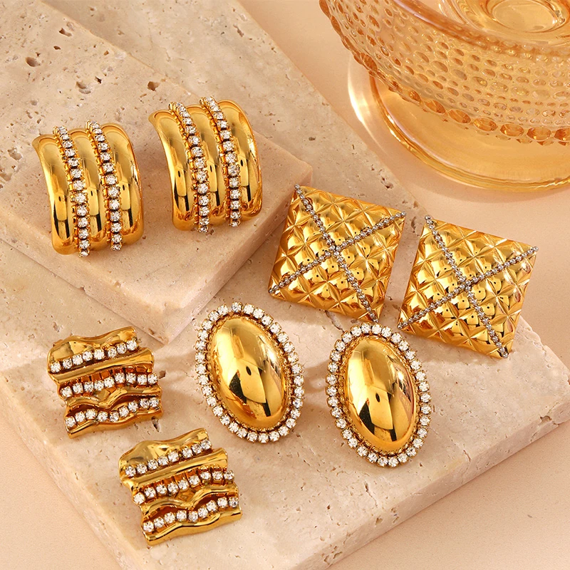 Loe| Stainless Steel Geometric Earrings Women. Inlaid Zircon. Vintage Charms Stud. Fashion 2024