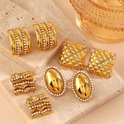 Loe| Stainless Steel Geometric Earrings Women. Inlaid Zircon. Vintage Charms Stud. Fashion 2024