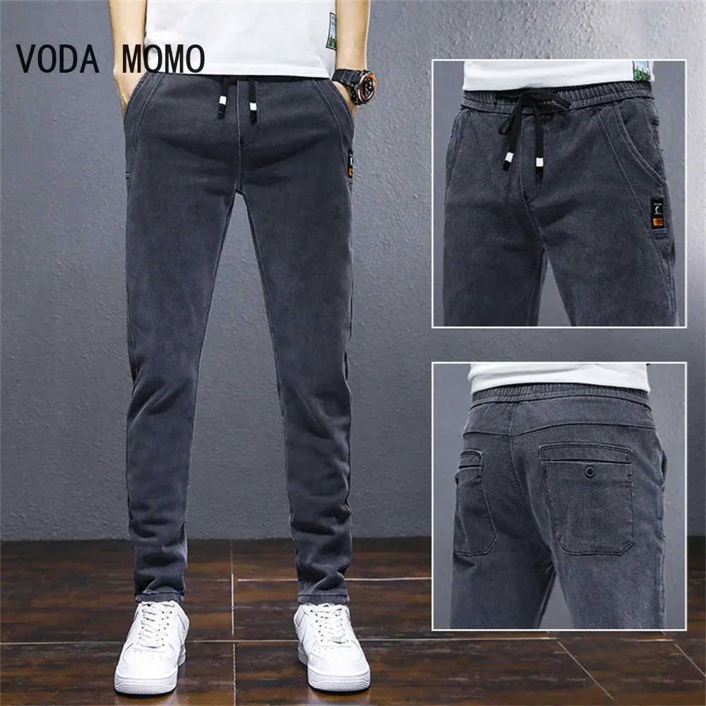 

Сине-серые мешковатые мужские джинсы в стиле ретро, крутые повседневные брюки с эластичной резинкой на талии для мальчиков, широкие длинные ретро, уличный стиль, хип-хоп, модная молодежная одежда