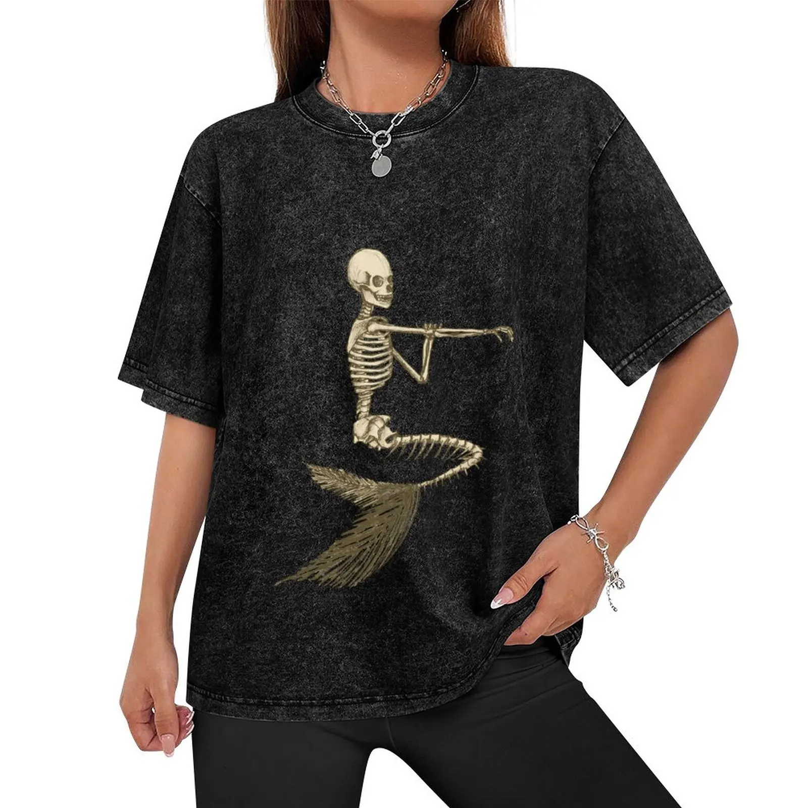 BATHING MERMAID SKELETON - SEPIA T-Shirt vintage essential t shirt Men's t shirts