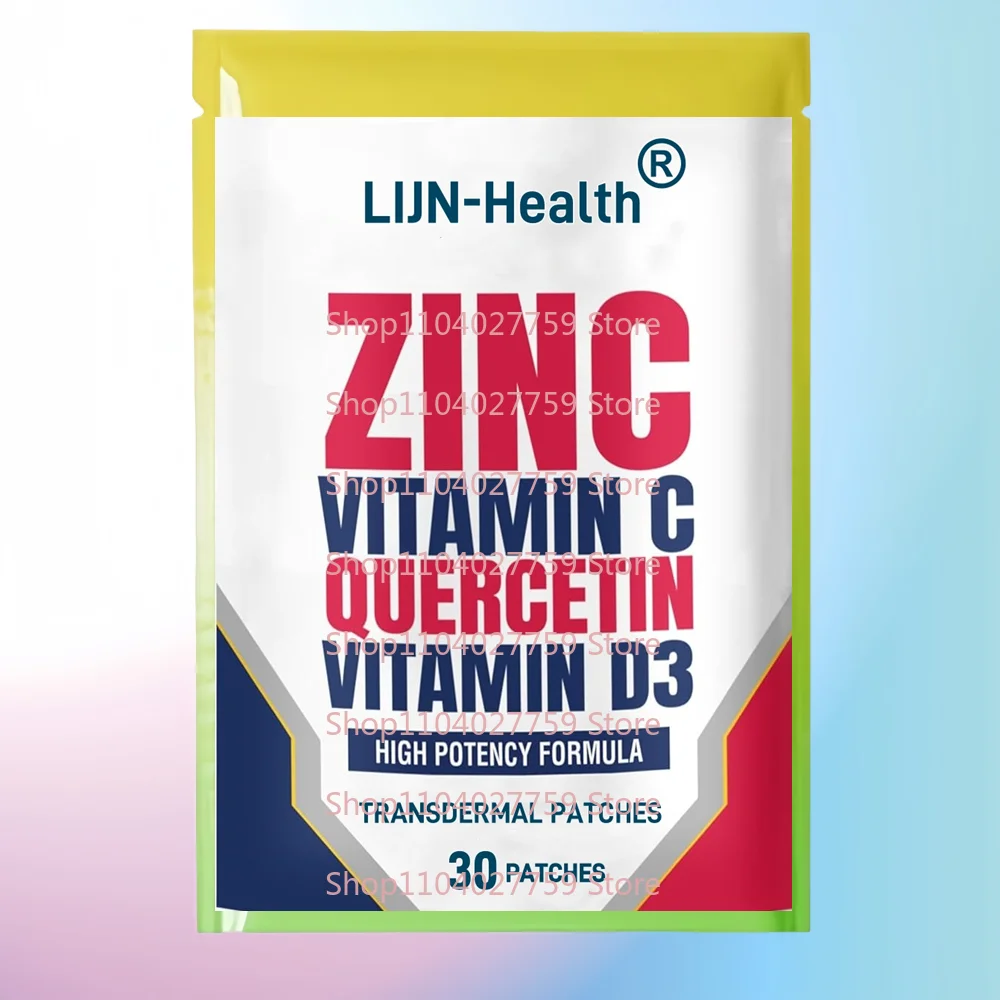 

30 трансдермальных пластырей с цинком, кверцетином, витаминами D и C для поддержки иммунитета и антиоксидантной защиты для мужчин и женщин