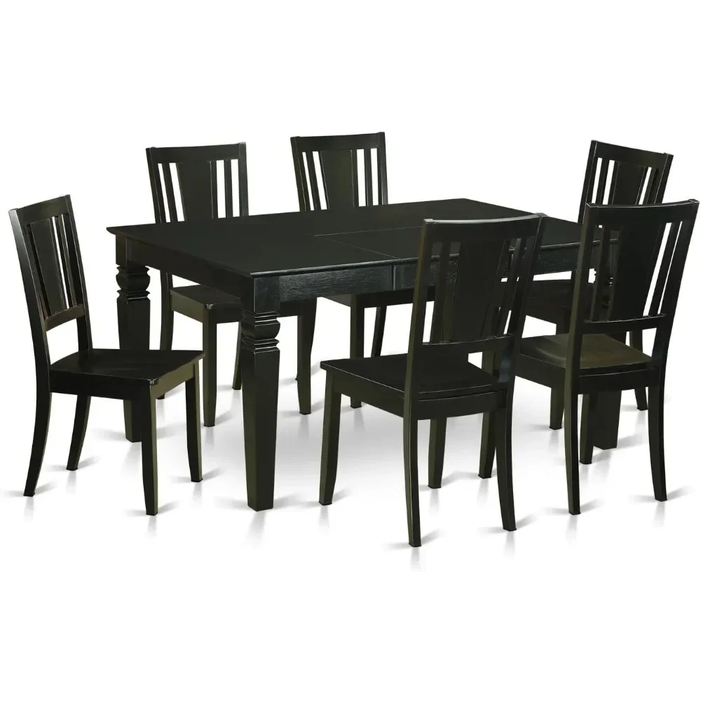 Dining Tables, 7 Piece Kitchen Set Consist of A Rectangle Table with Butterfly Leaf and 6 Dining Chairs, Dining Tables