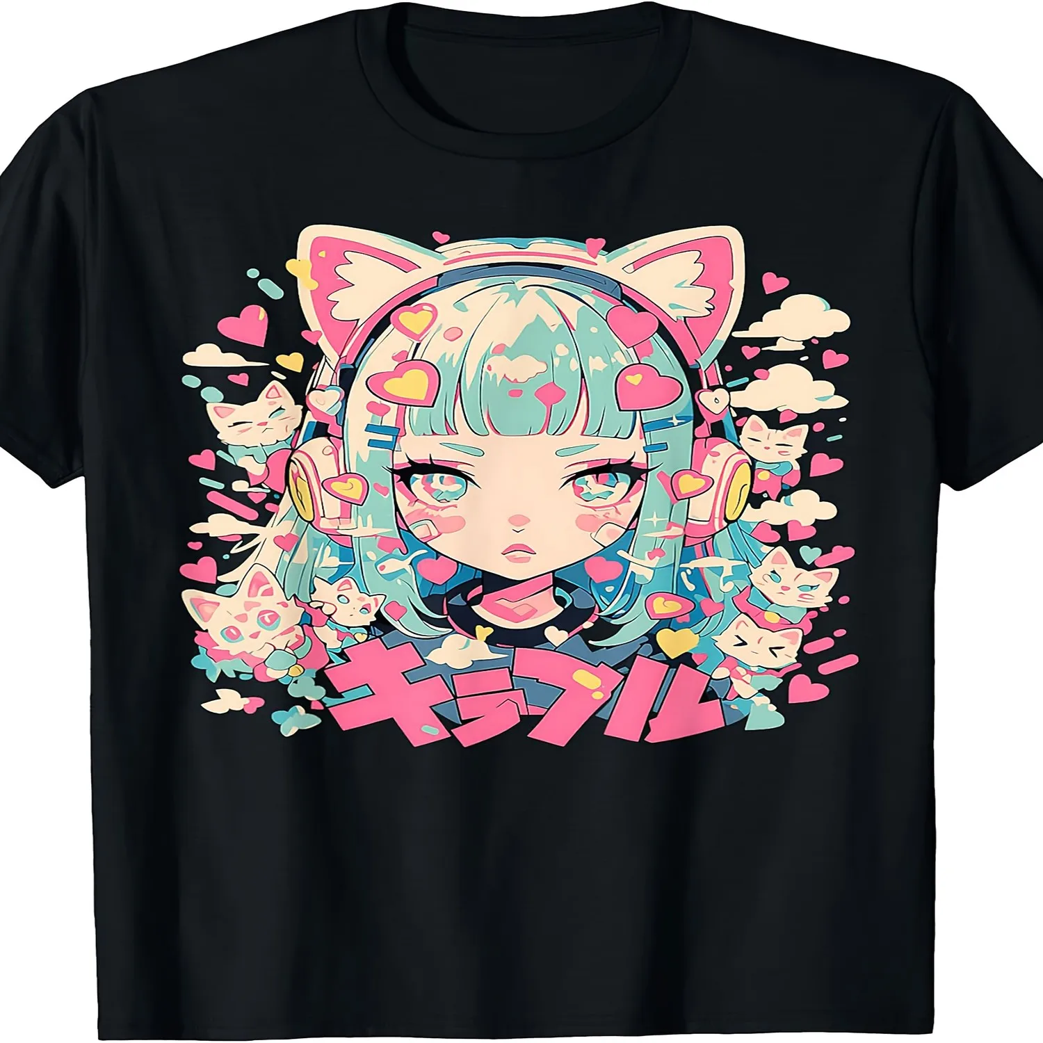 Kawaii Cat Girl Graphic Tee Gyaru Anime Unisex Shirt Unisex for Daily Wear 2025 Funny Christmas Novelty T-Shirt Summer Trendy Streetwear Fashion Top Quality Comfortable Casual Printed T-Shirt 100 100% cotton t shirt, Gift tshirt