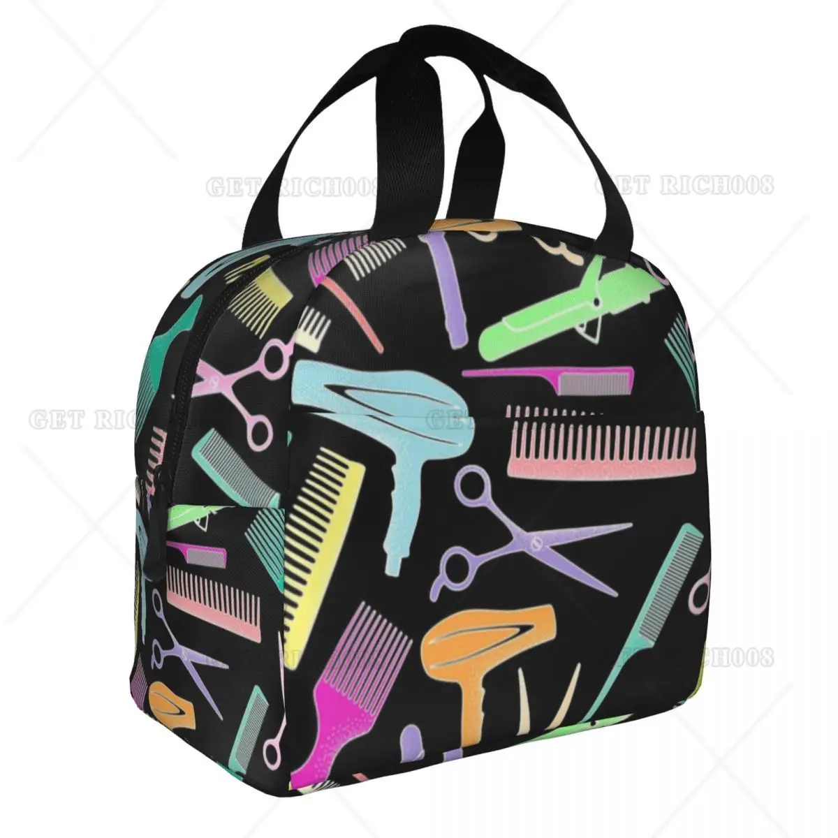 Sac fourre-tout isotherme à motif d'outil de coupe de cheveux pour femmes, cadeau de coiffeur, boîte à bento isotherme réutilisable, salon de coiffure