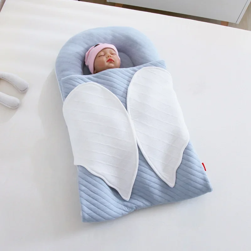 Foldable Baby Crib Angel\'s Wings Portable Wrap Blanket Enclosed Comfy Lounger For Baby Mommy\'s Hug-Like Cradle For Sweet Dreams