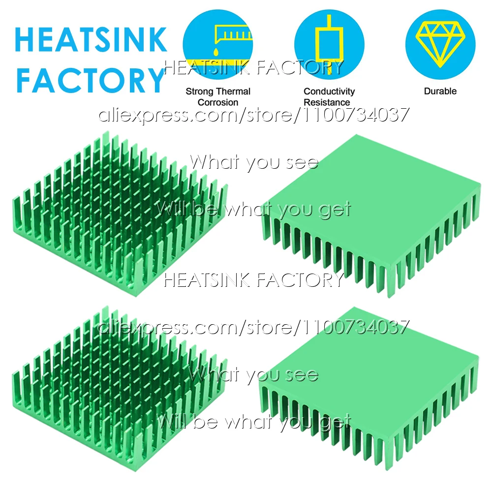 

40x40x11mm Green Square Zigzag Aluminum Pin Fins Heatsink Cooler Radiator Cooling for LED Power CPU IC Transistor Module PCB