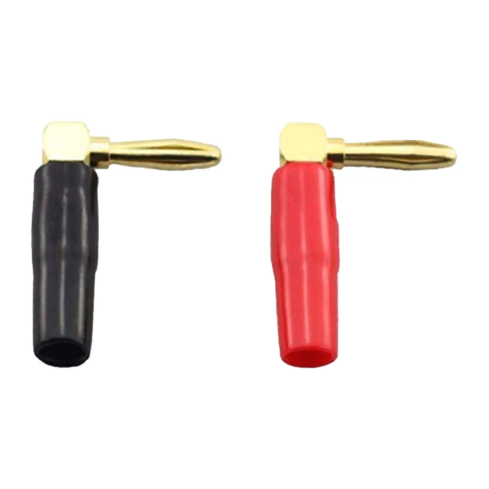 1 Pair 90 Degree L Shaped Banana Connector for Speaker Wire to Binding Post Audio Receiver Gold Plated Copper 4mm
