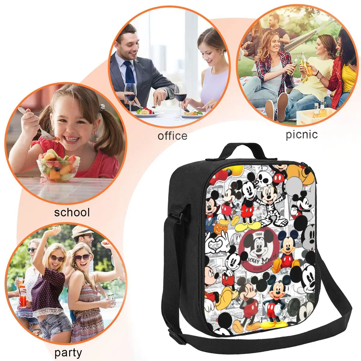 Custom Comics Mickey Mouse Lunch Box for Women Waterproof Cartoon Thermal Cooler Food Insulated Lunch Bag Kids School Children