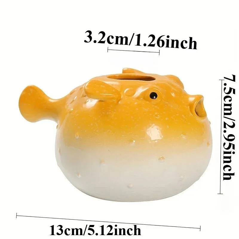 Ceramic Pufferfish Planter Cute Animal Fish Succulent Pot Hydroponic Vase Desk Decor for Home Office Living Room Indoor Outdoor