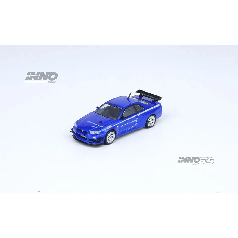 PreSale INNO 1:64 Skyline GTR R34 V Spec Tuned Mine`s Blue Diecast Diorama Car Model Collection Miniature Toys