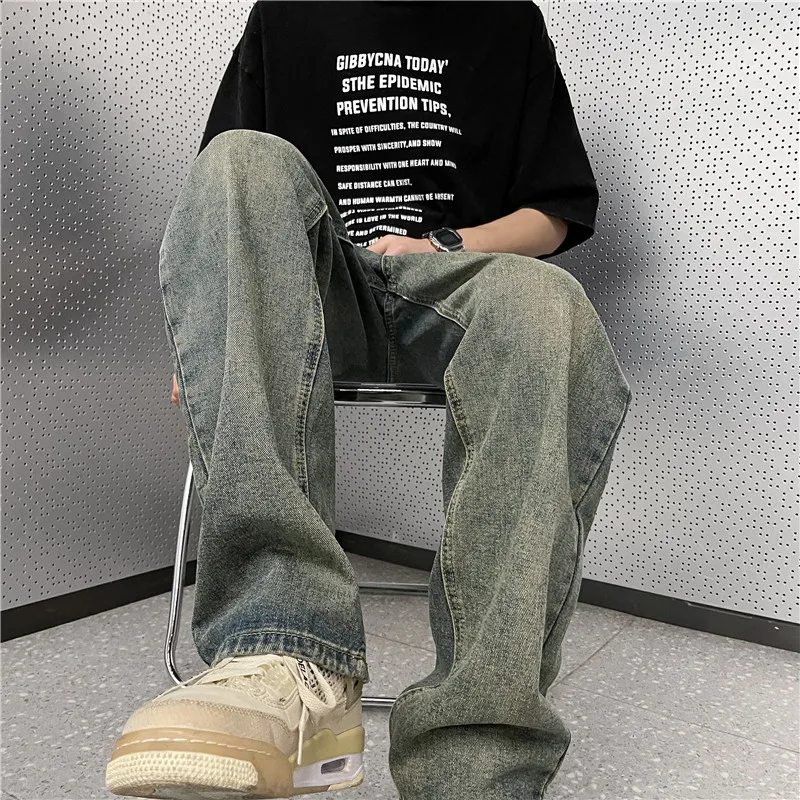 

American Washed Vintage Jeans Men's Loose Straight Leg Trendy Casual Long Pants Youth Summer Fashion Straight Footwear