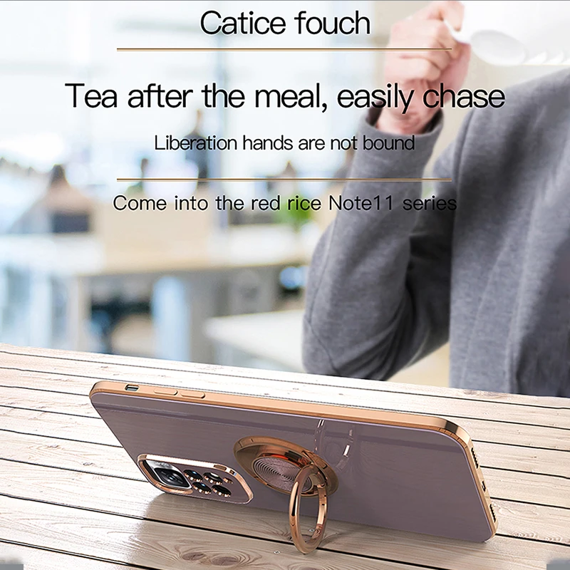 Electroplated Silicone Stand Phone Case For Xiaomi Redmi Note 11 12 10 10S 11S 12S 11T 12T 10T Finger Ring Bracket Protect Cover