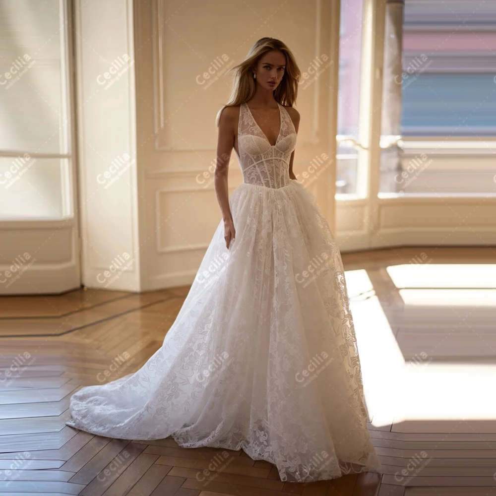 Charming Wedding Dresses A Line Lace Bridal Gowns Sleeveless Backless Robes For Formal Party Pretty Customized Vestidos De Novia