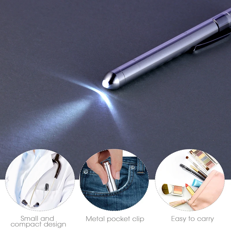 Multicolor LED Flashlight Work Light First Aid Pen Light Torch Lamp Pupil Gauge Measure Portable Aluminum LED Medical Penlight