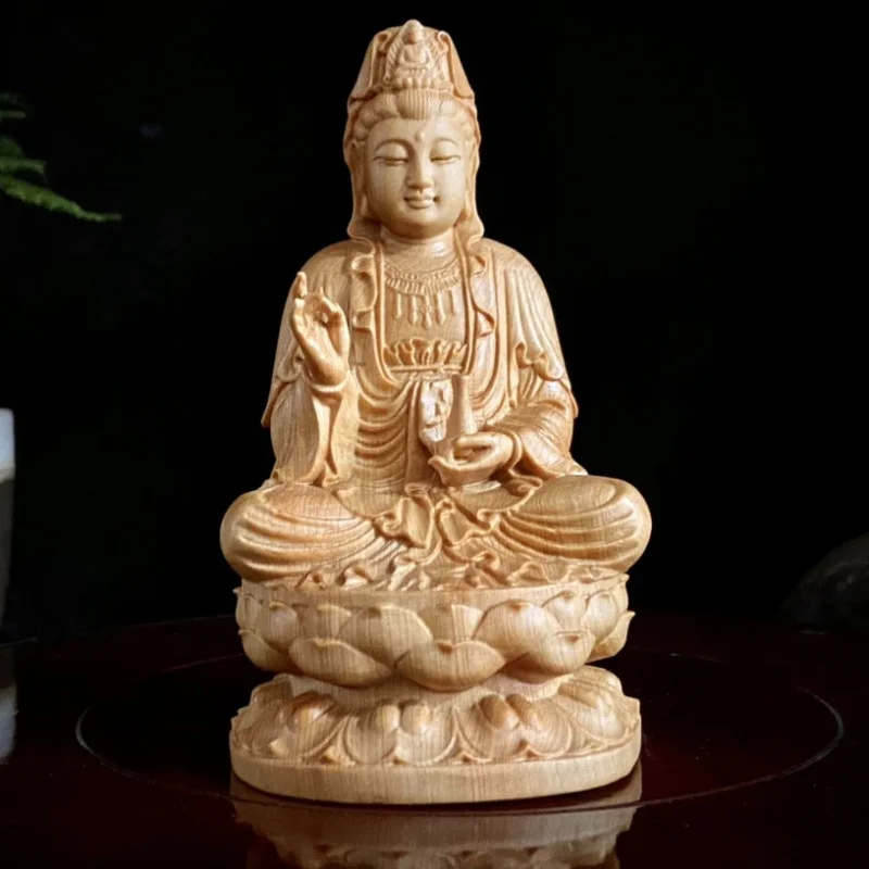 

Factory Direct Supply Arborvitae Wood Carving Sitting Lotus Static Bottle Guanyin Bodhisattva/Buddha Statue Home Serving Statue