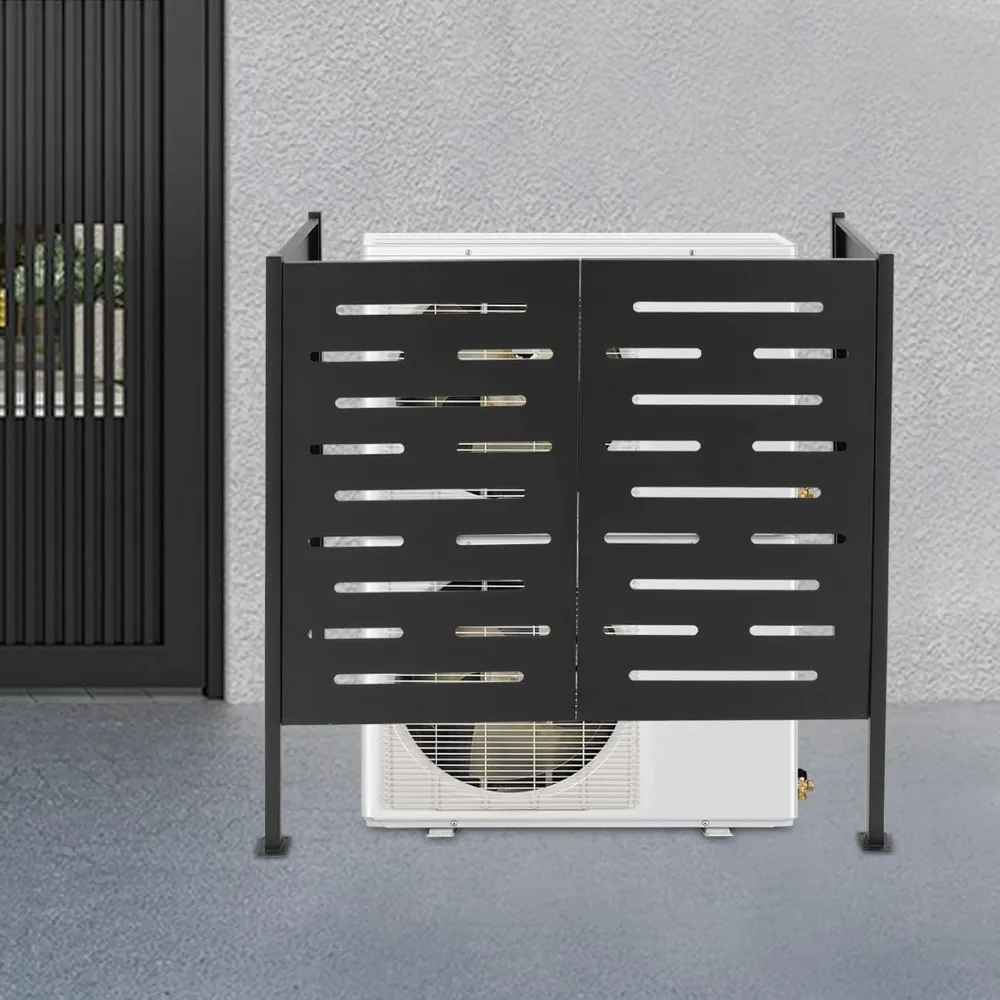 Recinzione per unità esterna, pannelli in legno per schermi privacy esterni con paletti metallici, recinzione per condizionatore d'aria, recinzioni per pattumiera, attrezzatura per piscina