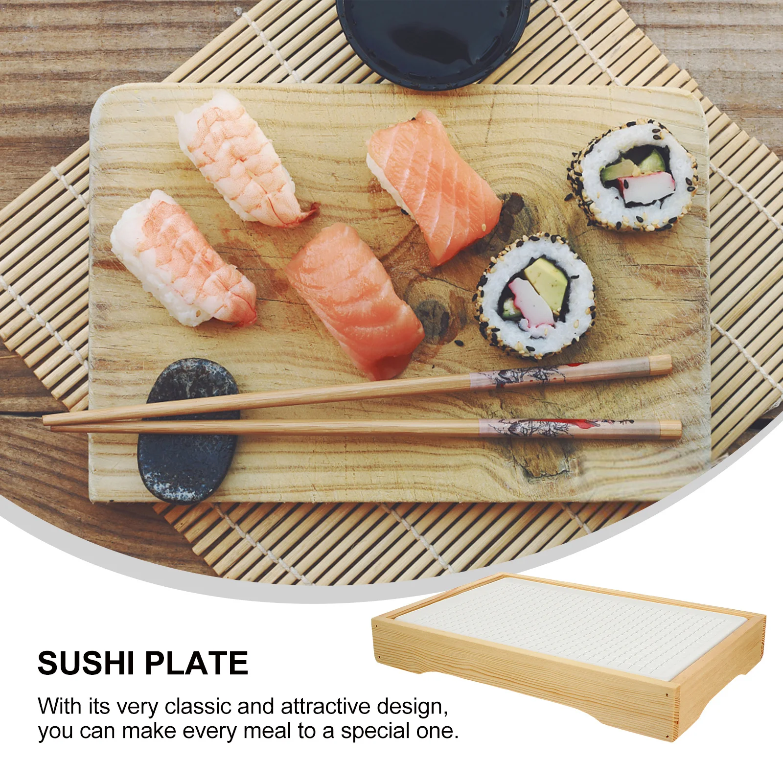

1 Set Sushi Retain Freshness Ice Plate Chilled Serving Platter For Seafood Dinner Tray Cold Food Storage Kitchen Supply Wooden