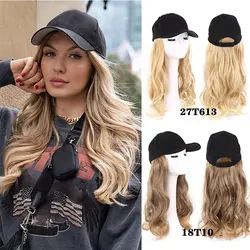 Synthetic Fluffy Wavy Wigs with Hat Baseball Cap Seamless Connection Hair Extensions for Women Adjustable Hat Wig