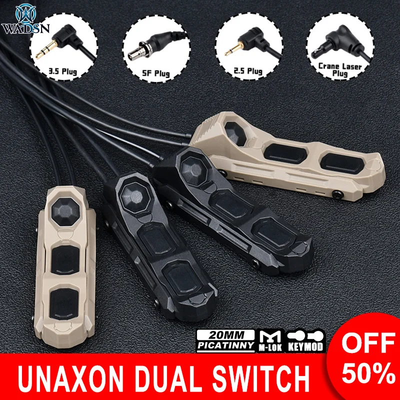 Wadsn Airsoft UNAXON Dual Function Pressure Switch PEQ DBAL 2.5mm Crane Plug Laser SF Tactical Flashlight Button for Mlok Keymod