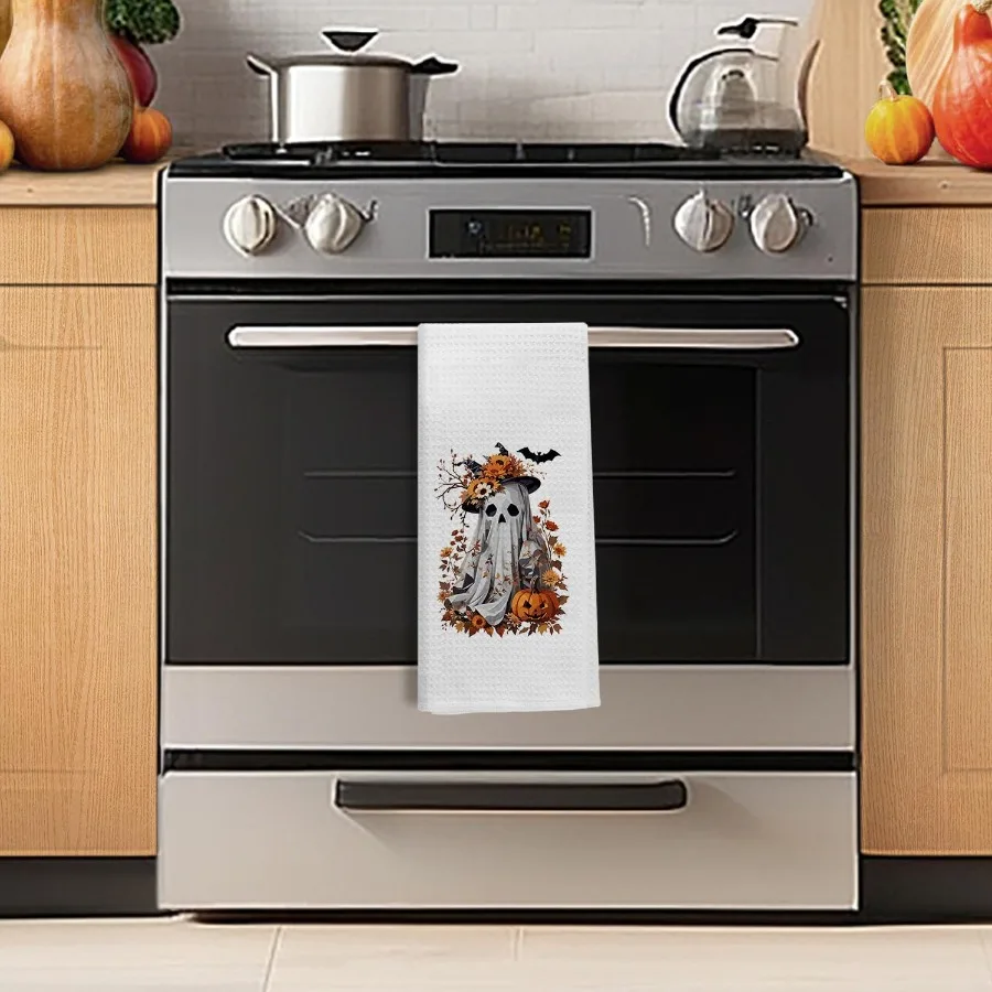 هالوين المطبخ والحمام المناشف الخريف الأزهار شبح اليقطين الزخرفية طبق اليد فوط شاي 16x24 Ihes