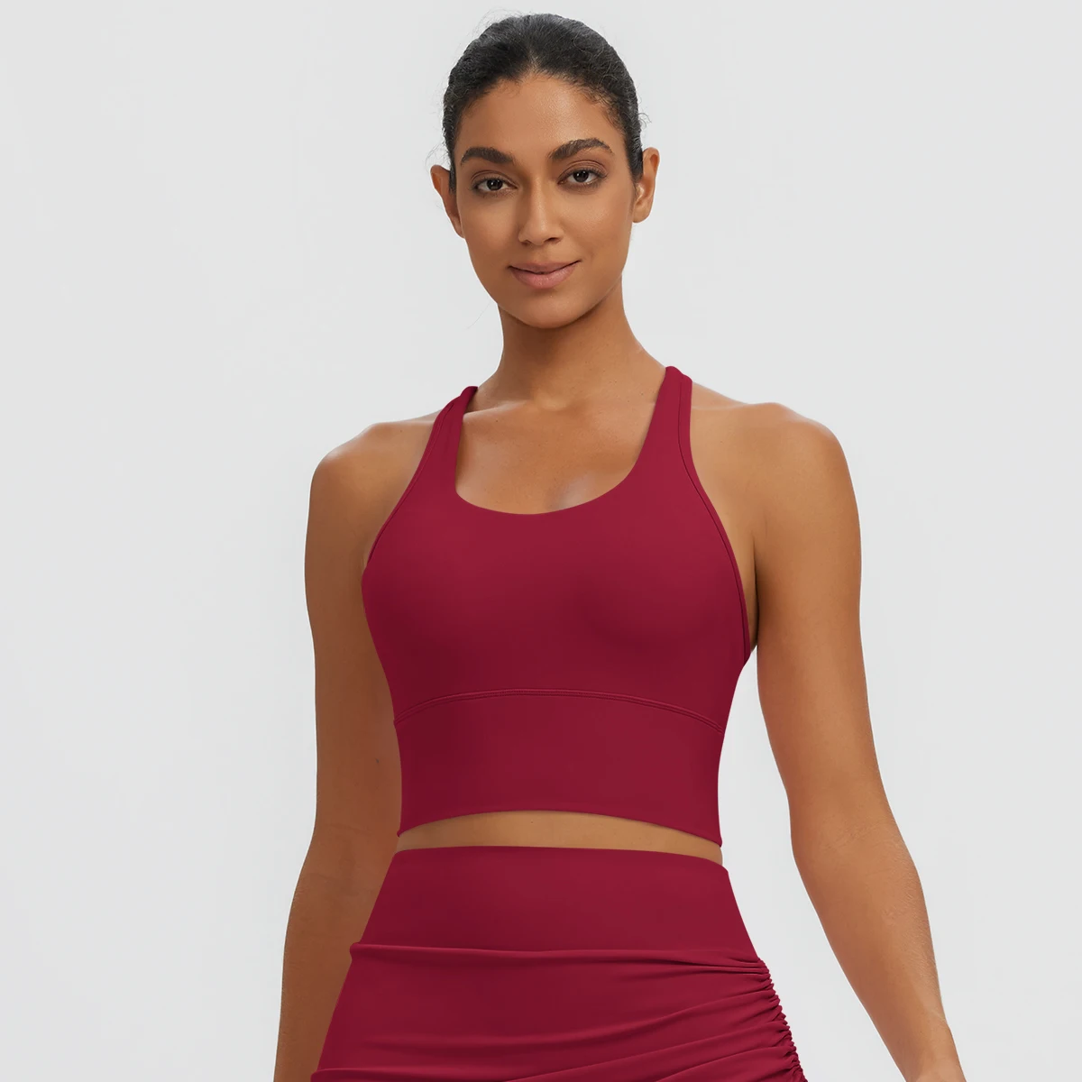 Schnell trocknendes, sexy Yoga-Top in I-Form, stoßdämpfendes Lauf-Yoga-Oberteil mit Brustpolster, einfarbiges Sommer-Fitness-Oberteil für das Training. – Detail 8